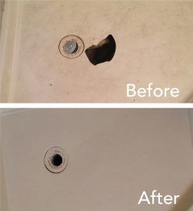 Picture of a bathtub shower chip repair by Todds Bathtubs in Mesa AZ